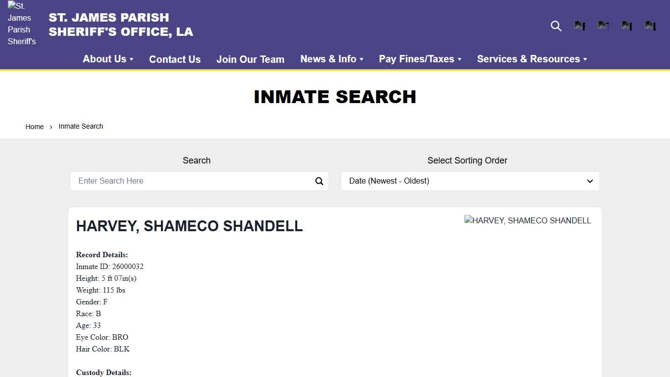 Inmate Search St. James Parish Sheriff's Office